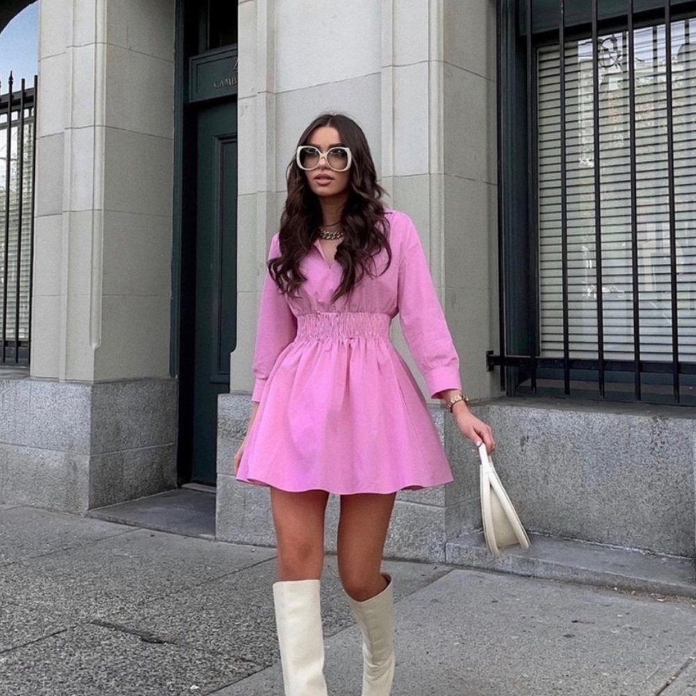 Zara Pink Cinched Waist Mini Dress - Size Large
